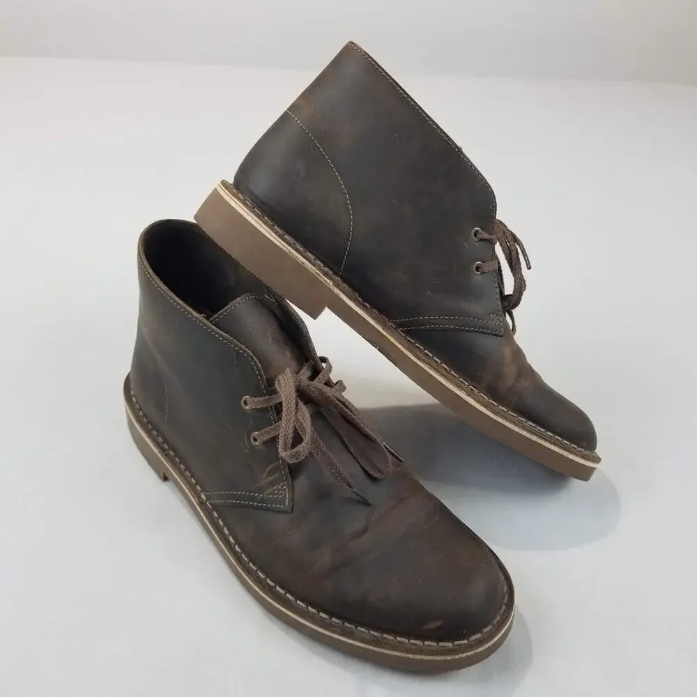 Clarks Bushacre 2 Mens 8.5 Brown Leather Chukka Desert Boots Casual Beeswax Lace